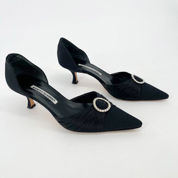 Manolo Blahnik Vintage Black Crystal Detail Pointed Toe D'Orsay Heel IT 38.5